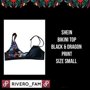 SHEIN | BIKINI TOP | BLACK & DRAGON PRINT | SIZE SMALL
